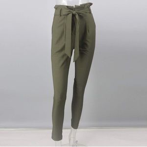NWT Ohvera Women's All Occasions Paper Bag Waist Pants Trousers with Tie Pockets